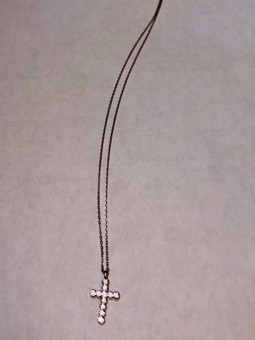Delicate Crystal Cross Pendant Necklace - White/Silver